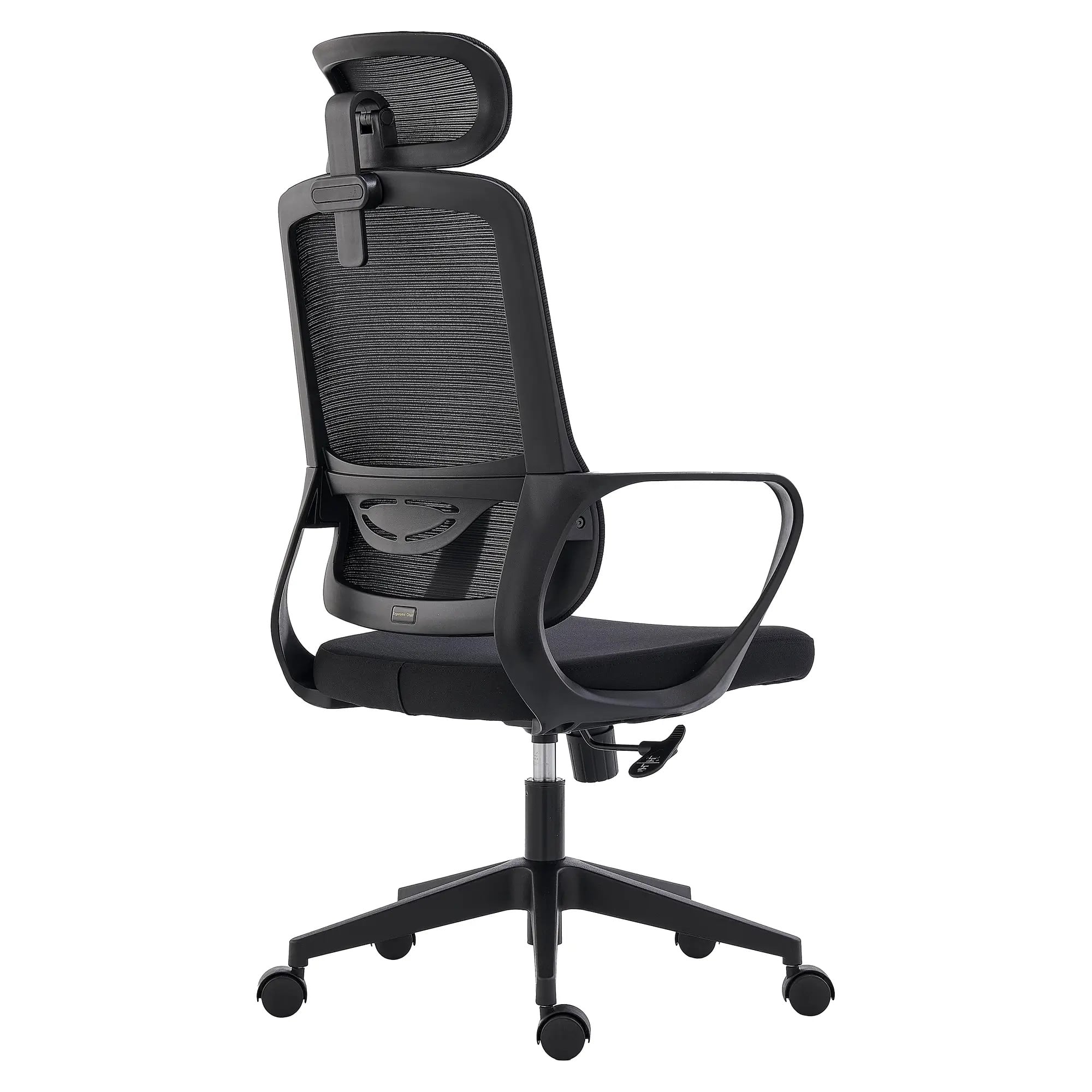 Emerald Medium-back Office Stock. Swivel & tilt mechanism - 1 position lock. Gas height adjuster. Nylon loop arms. Black back with black mesh upholstery. Polypropylene loop arms. Nylon base.