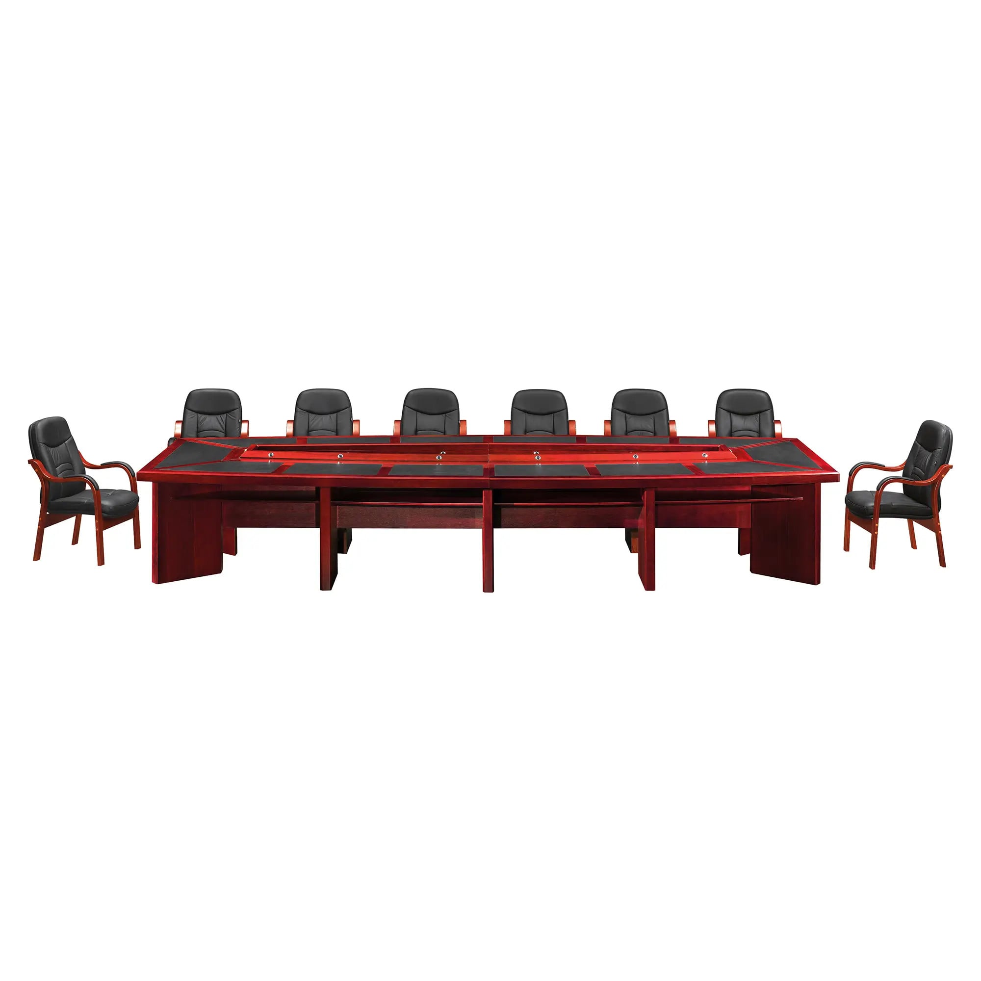 H013A Boardroom Table with Leather Inlay - Mahogany Veneer