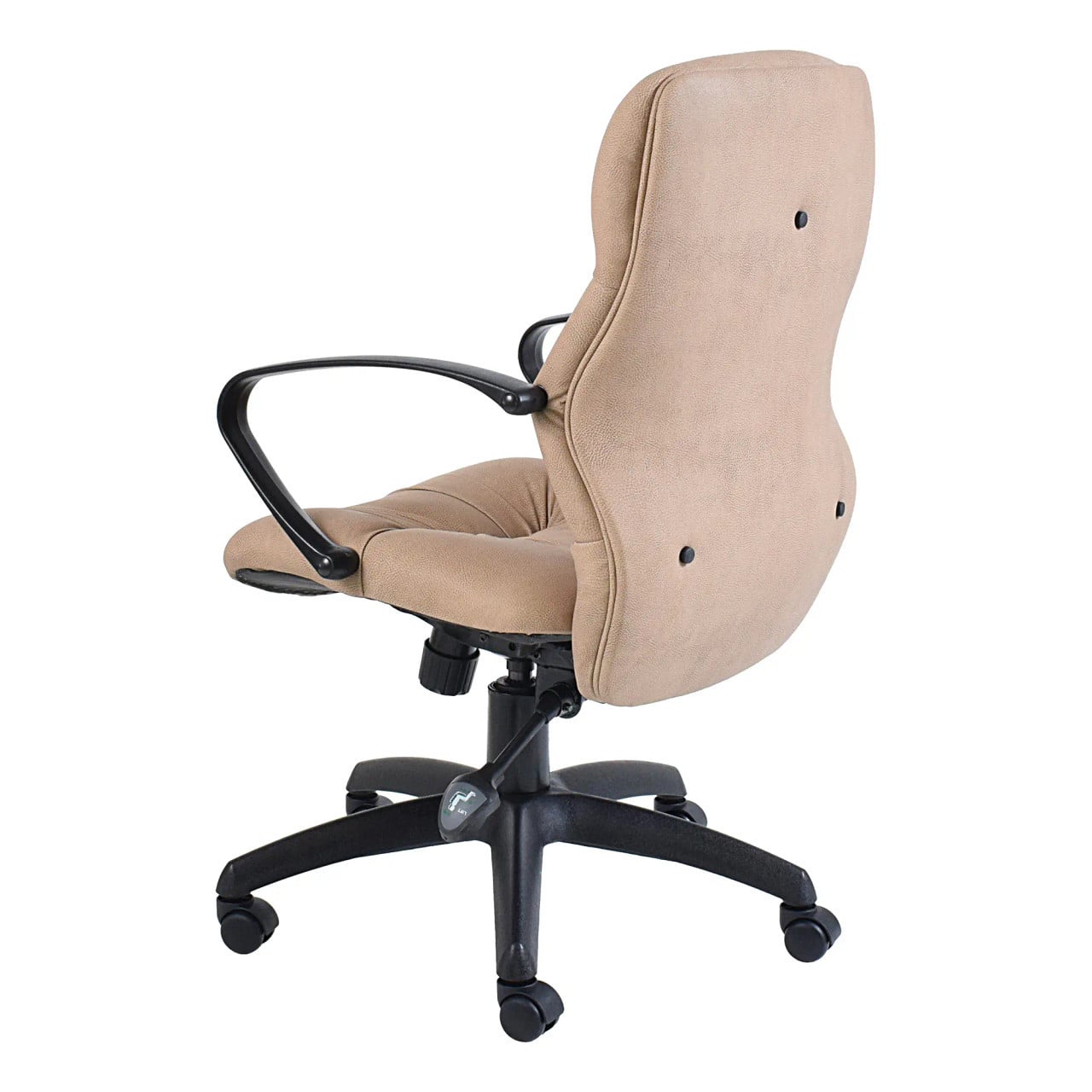 Jasmin Medium-back Office Chair by Office Stock South Africa, Featuring a Beige Seat and Backrest with Black Armrests and Base, Perfect for Home Office Furniture, Showcasing Comfort and Ergonomic Design in a Stylish, Neutral Colour.
