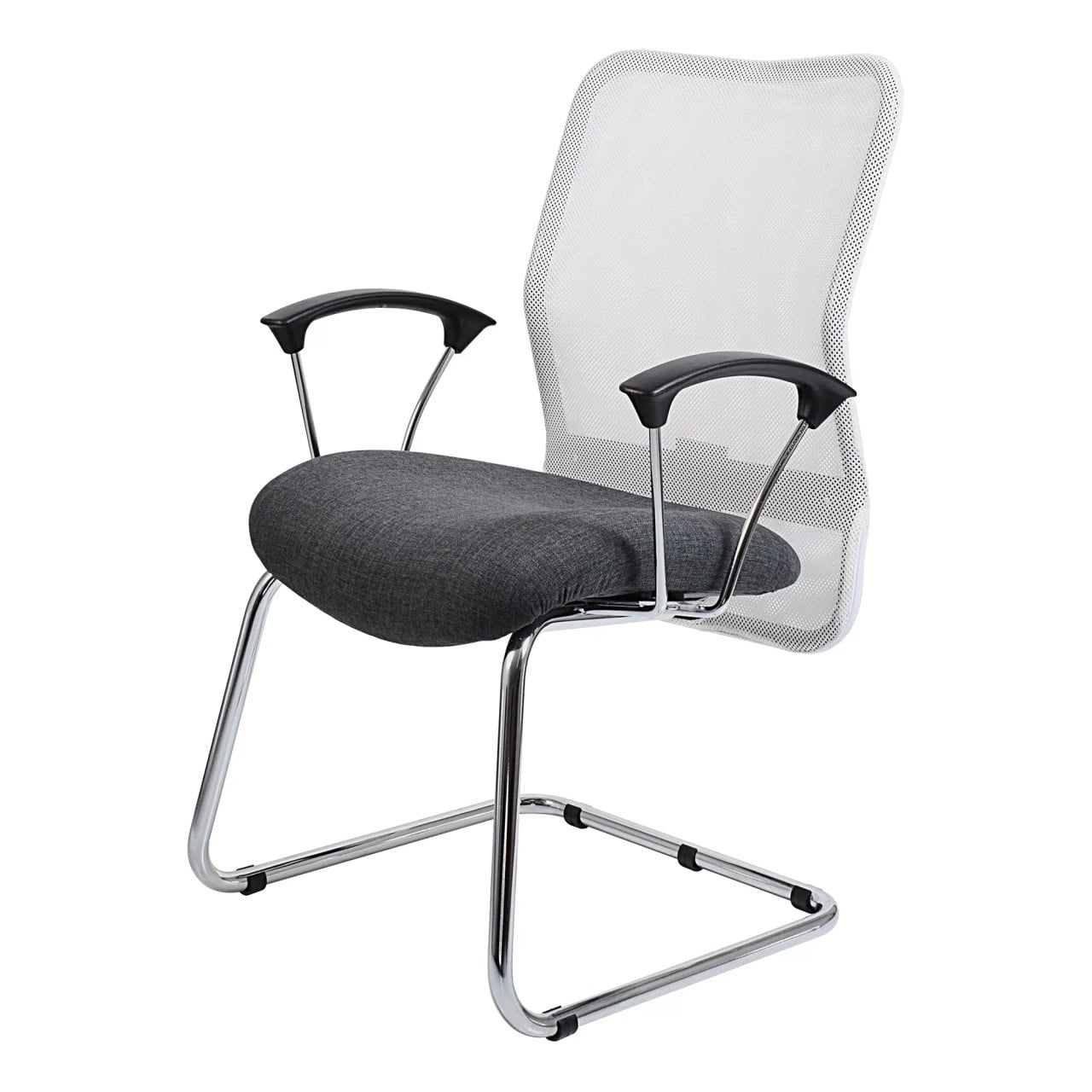 Black and Silver Lisa Mesh Visitor Office Chair with Ergonomic Design, Featuring a Breathable Mesh Back, Cushioned Seat, and Sturdy Metal Frame, Ideal as a Comfortable Office Chair for Professional Settings.