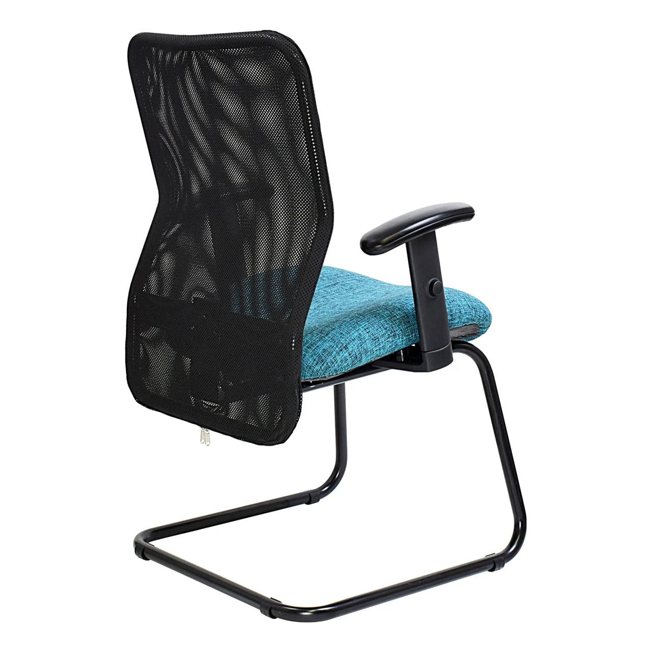 Black Mesh Back Office Chair with Blue Seat and Armrest, 67 Brand, Lisa Mesh Visitor Office Chair Model, Ideal as a Waiting Area Chair with Ergonomic Design and Breathable Material.