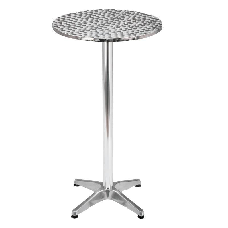 Diablo Bar Table, Modern Metal Bar Table with a Textured Round Top and a Sleek Chrome Finish.