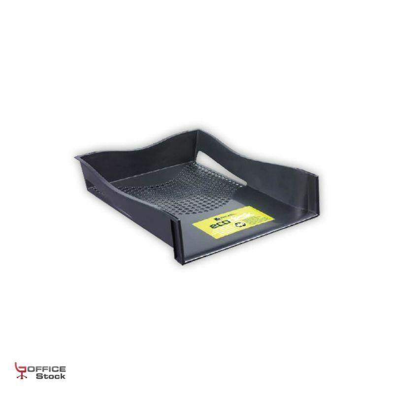 Eco Desk Letter Tray RXLS-160200, Black Plastic Desk Organiser with a Perforated Base and Curved Sides for Holding and Organising Letters and Documents.