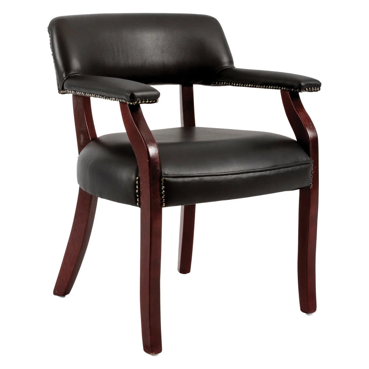 Judges Visitor Office Chair by Office Stock South Africa, a Custom Upholstery Chair Option, Featuring Dark Brown Leather Seat and Backrest, Wooden Frame, and Armrests, Perfect for Professional Settings Like Reception Areas and Meeting Spaces.