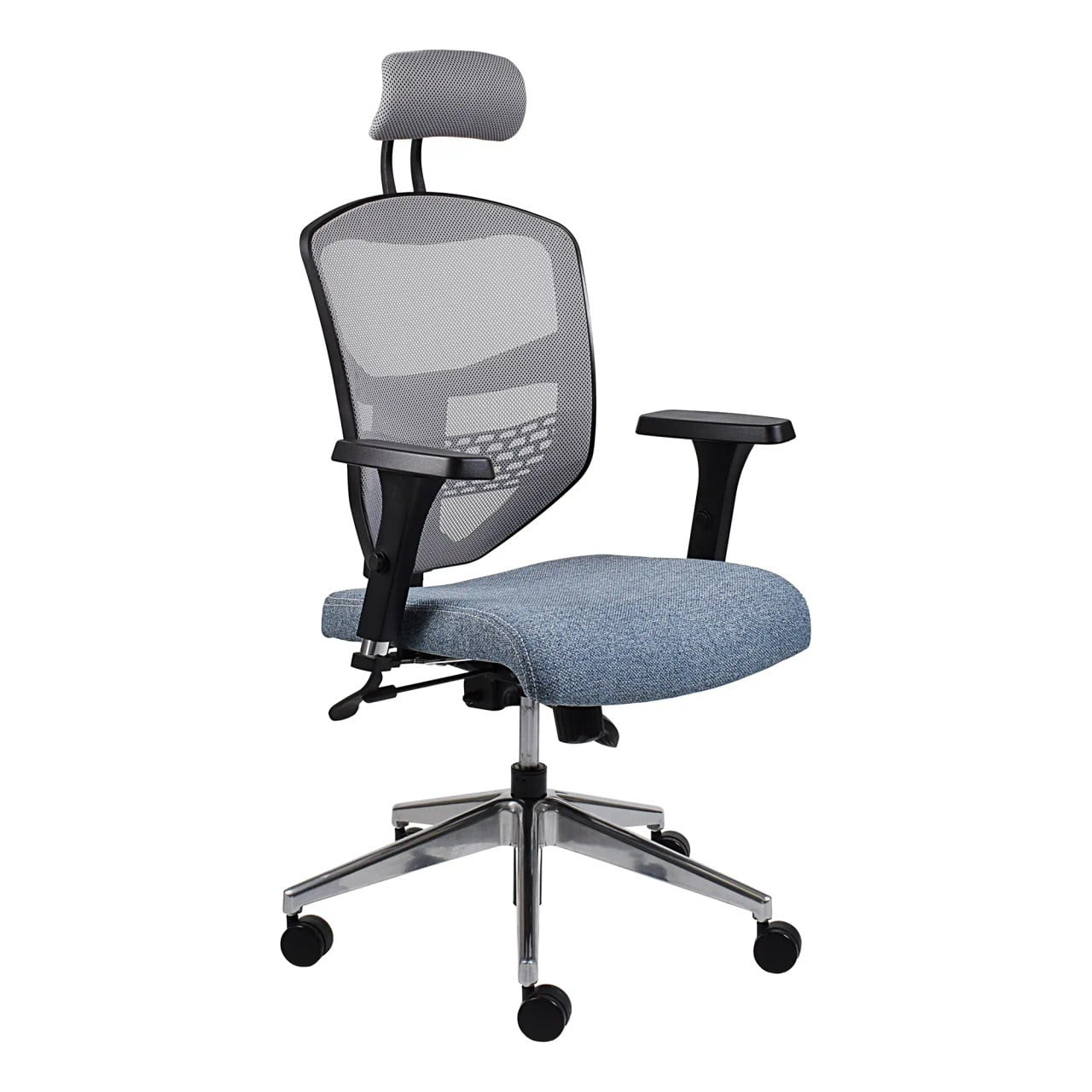 Que Mesh High-back Office Chair with Y800 Adjustable Three Positional Arm Front Side View | Office Chairs | Office Stock