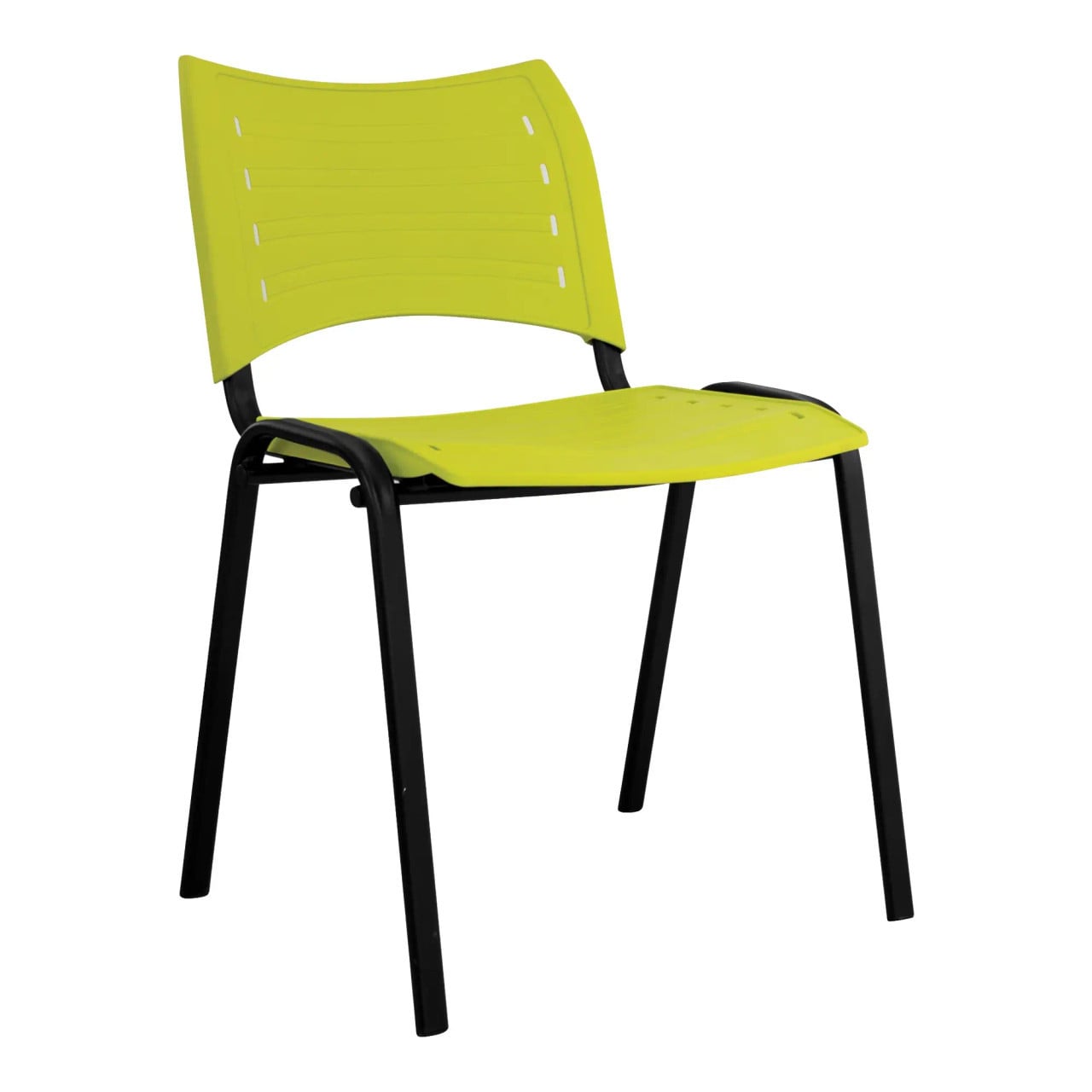 Stacker 500 Plastic Chair, Eco-Friendly Yellow and Black Plastic Chair for Indoor and Outdoor Use.