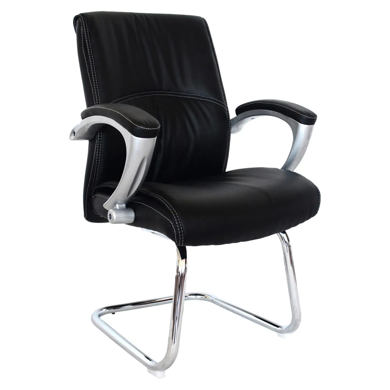 Big Guys Visitor Office Chair | JOC-VCH-CH3503, Black Leather Ergonomic Office Chair with Padded Armrests and Chrome Sled Base for Comfortable Seating and Support.