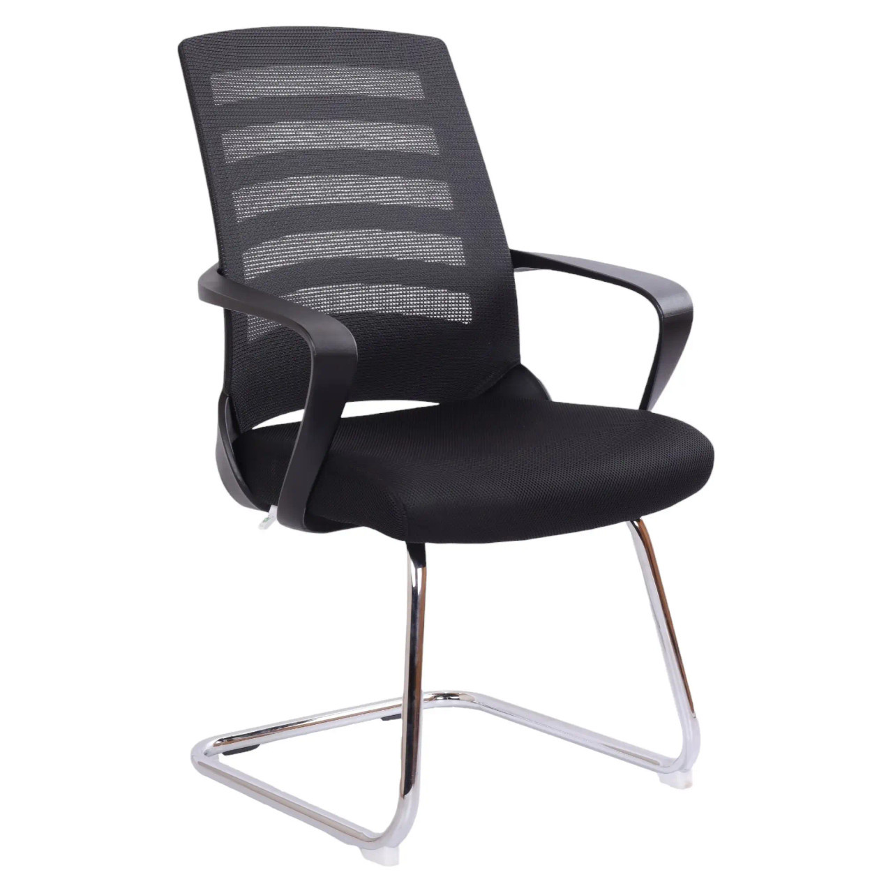 Nite Visitor Office Chair by 67, a Black Office Chair with a Mesh Back, Adjustable Armrests, and Chrome Base, Showcasing Its Ergonomic Design and Comfort Features, Ideal for Corporate and Hospitality Settings.