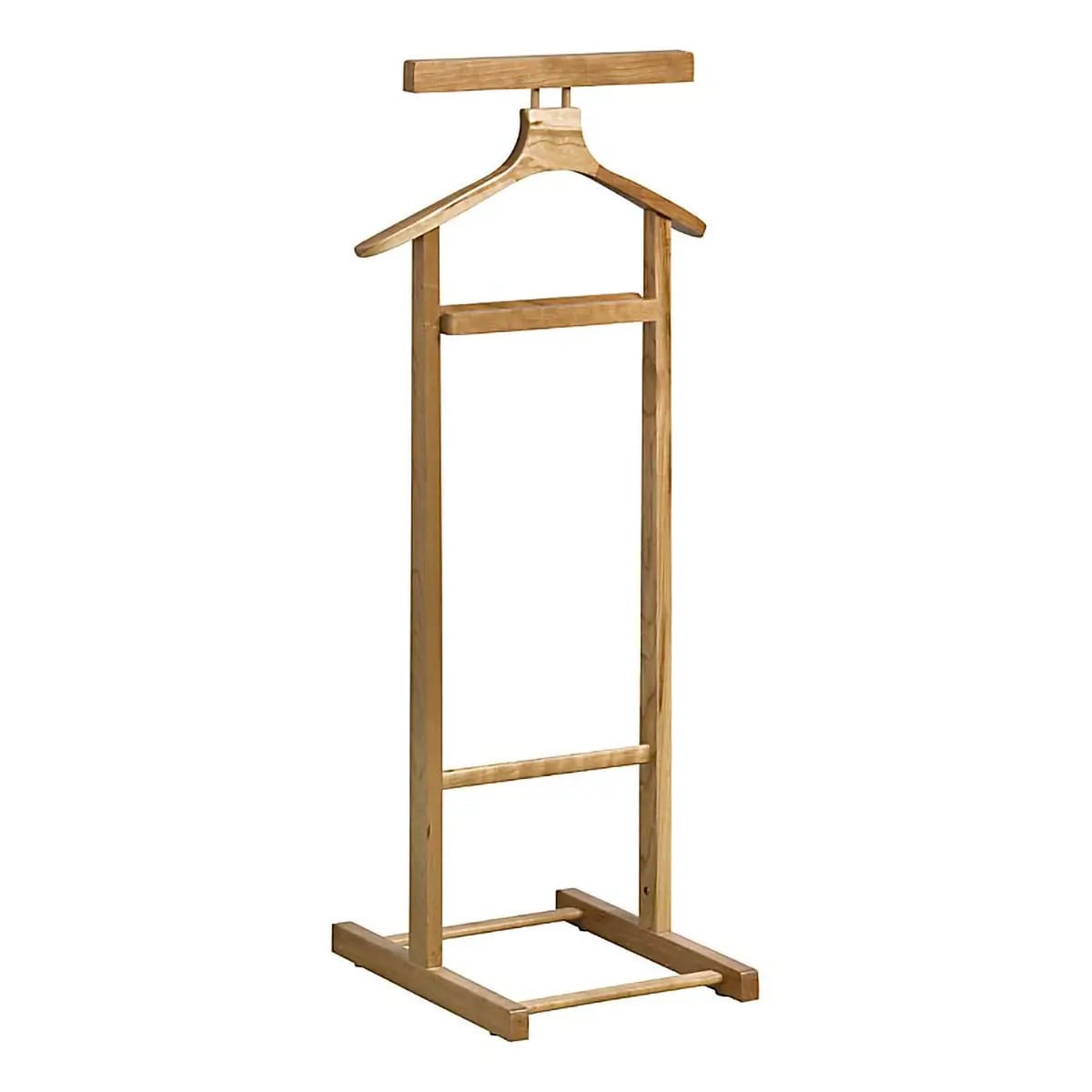 Solid Wood Single Dumb Valet by 67, Made of Natural Wood, Standing Tall with a Hanging Bar and Base, Ideal for Reception Area Furniture and Garment Organisation, Featuring a Simple yet Elegant Design.