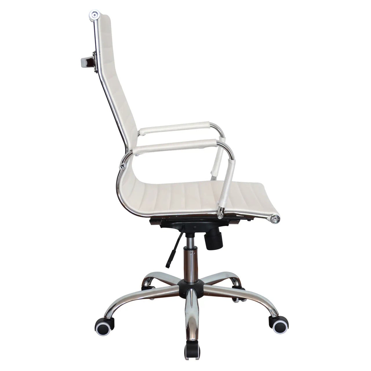 Generic High-back Office Chair, White Leather Executive Desk Chair with Chrome Frame and Adjustable Height, Suitable for Office Workspace.
