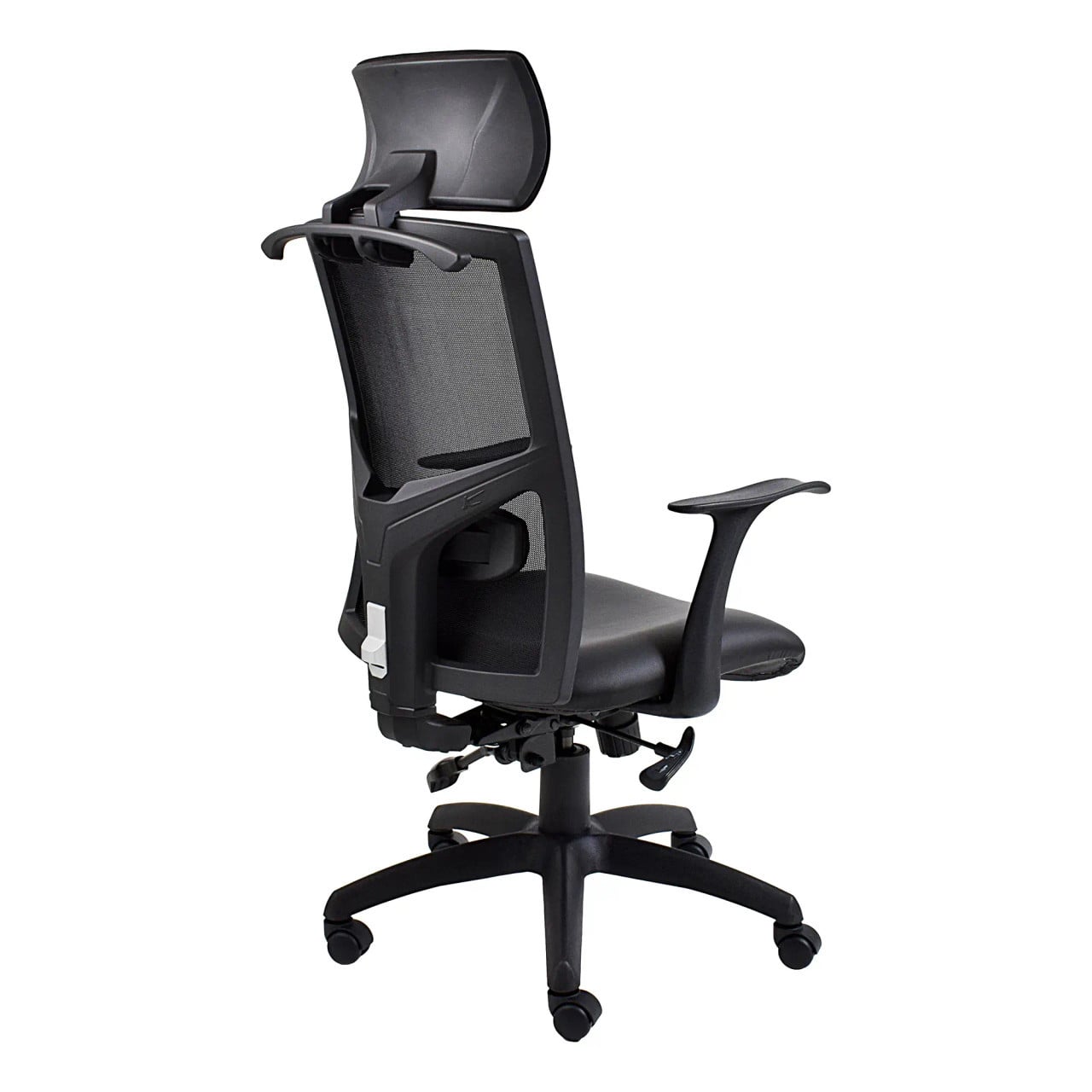 Winston Mesh High-back Ergonomic Office Chair by 67, Featuring a Black Mesh Back, Adjustable Headrest, and Armrests, on a Five-Star Base with Wheels, Showcasing Its Ergonomic Design and Comfort Features.