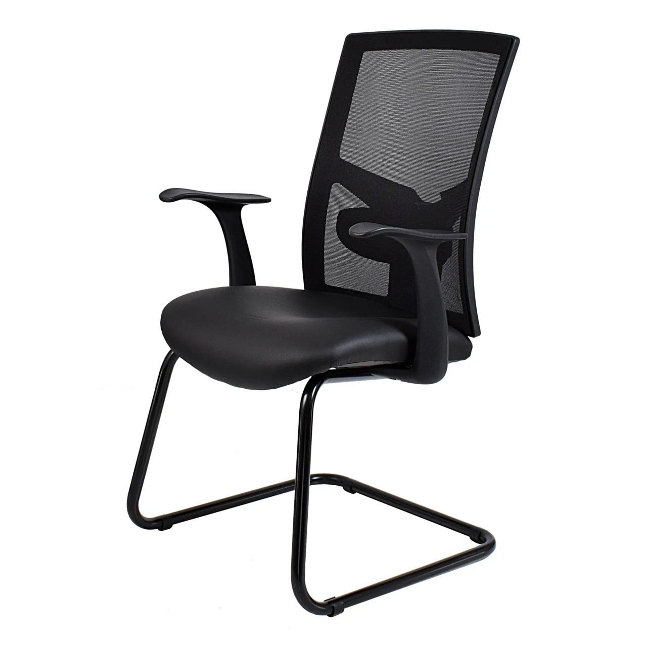 Black Winston Mesh Visitor Office Chair by 67, a Mesh Back Chair with Ergonomic Design, Featuring a Mesh Backrest, Cushioned Seat, and Adjustable Armrests, on a Sturdy Frame, Ideal for Modern Workspaces.