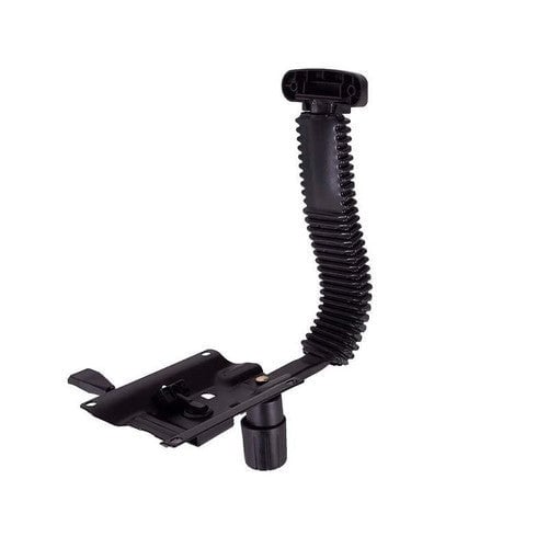 Black Typist Mechanism by 67, Featuring a Boat-Shaped Design Chair Base with Back Bar, Boat & Below Components, Showcasing a Sturdy and Ergonomic Office Chair Part with a Ribbed Pole and Adjustable Knob.