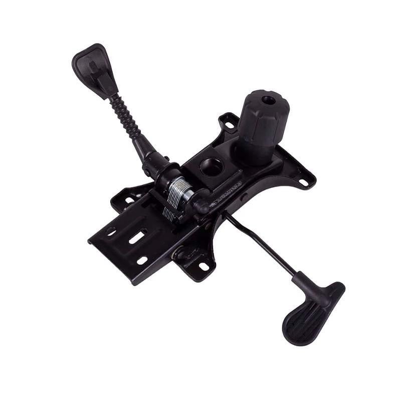 Black Infinite Lock Mechanism by 67, a Durable Easy Installation Chair Part with Ergonomic Design, Featuring Two Levers and a Cylindrical Component on a Metal Base, Ideal for Office Chair Upgrades with Easy Installation.