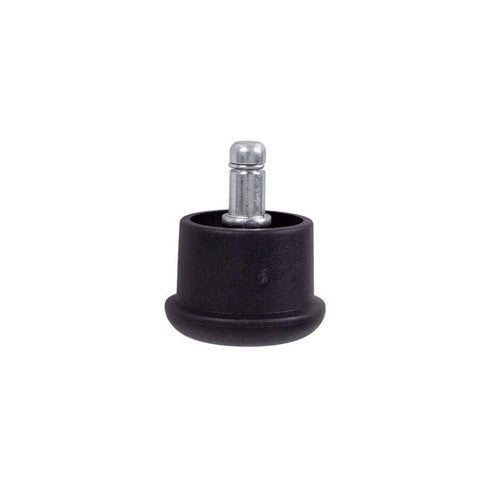 Glide for Nylon Chair Base by Office Stock South Africa, a Black Cylindrical Office Furniture Solution with a Clear Plastic Stem, Designed for Effortless Rolling Movement and Noise Reduction, Enhancing Mobility in Workspace.