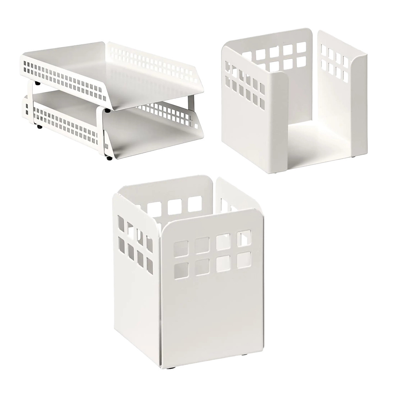 Square Punch Desk Set: Two - Tier Letter Tray, Paper Cube Holder, and Pencil Cup