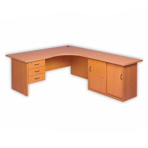 Workstation Desk Panel Legs Attached Drawers and Credenza - 1