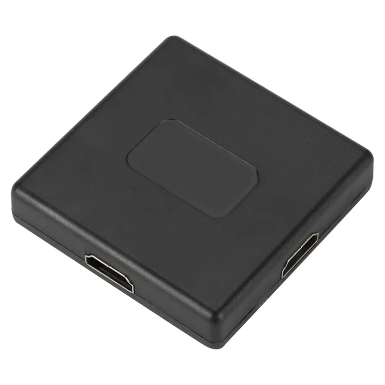 3-Port HDMI Switch, AD2005, Black Compact Electronic Device with HDMI Ports on the Sides.