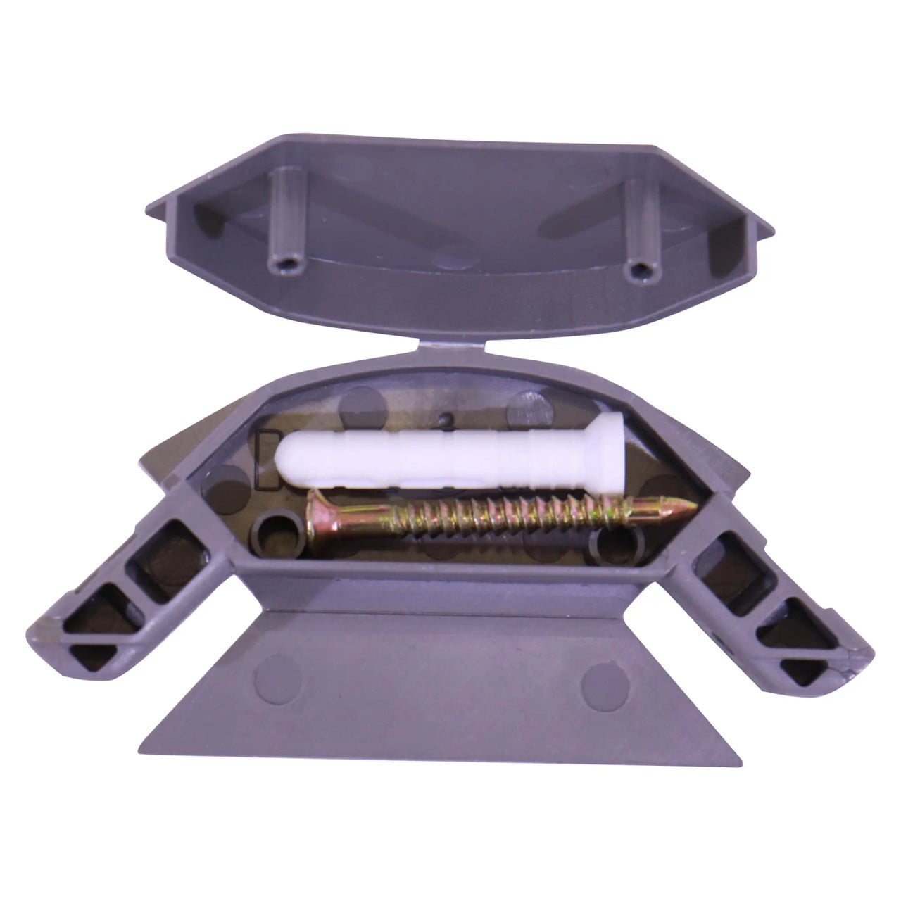 Part - Corner Standard Frame (Incl Screws and Plugs) AL3005, Open Grey Corner Frame with Screws and Plugs Inside for Furniture Assembly.