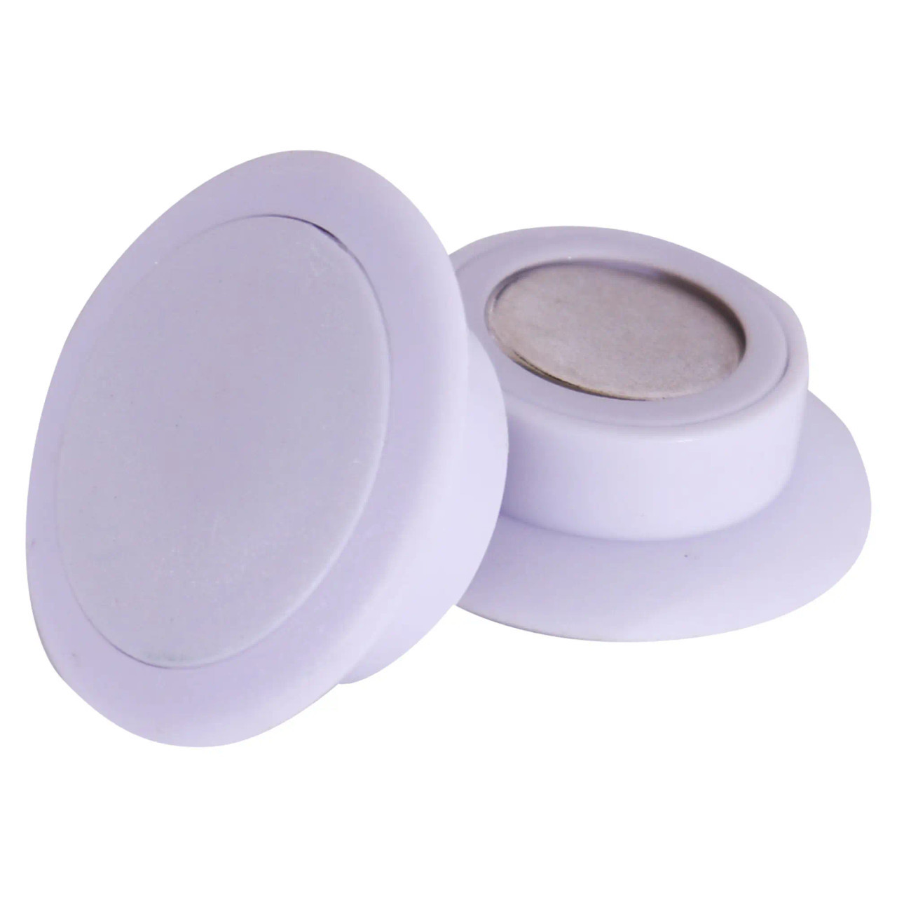 Circular Magnets, Extra Strong - 5 per Card - White - Size 30 mm, Showing White Round Magnets with Smooth Surface and Magnetic Backing.