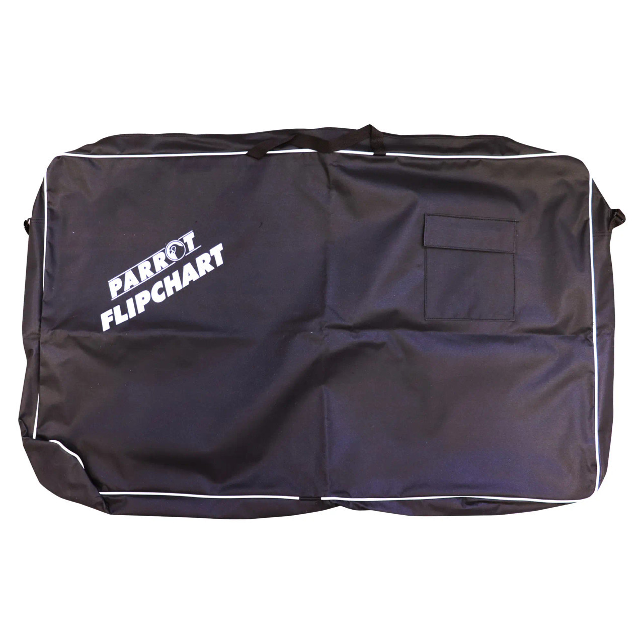 Flipchart Standard Carry Bag (1100 x 680 x 90 mm), Black Portable Bag with White Piping and a Front Pocket, Designed for Carrying Flipcharts and Accessories.