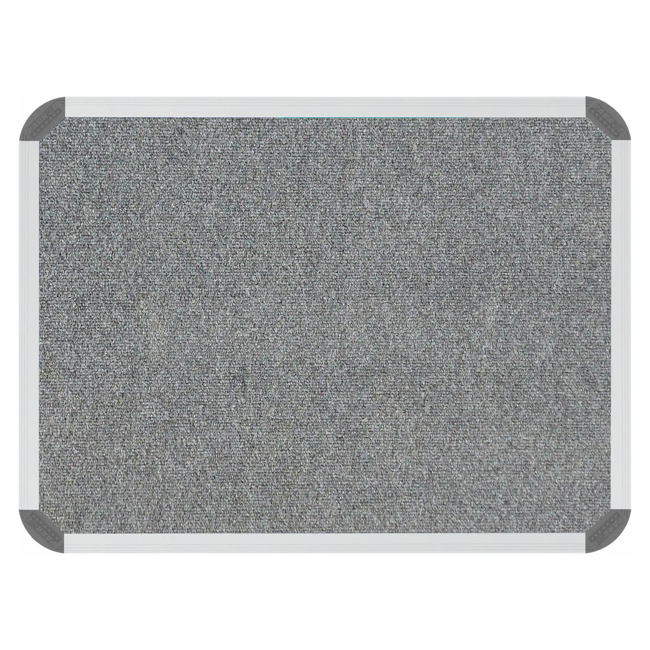 Bulletin Board Ribbed Aluminium Frame, 600 x 450 mm - Laurel, Front View of the Grey Fabric Cork Board with Aluminium Frame and Rounded Corners.