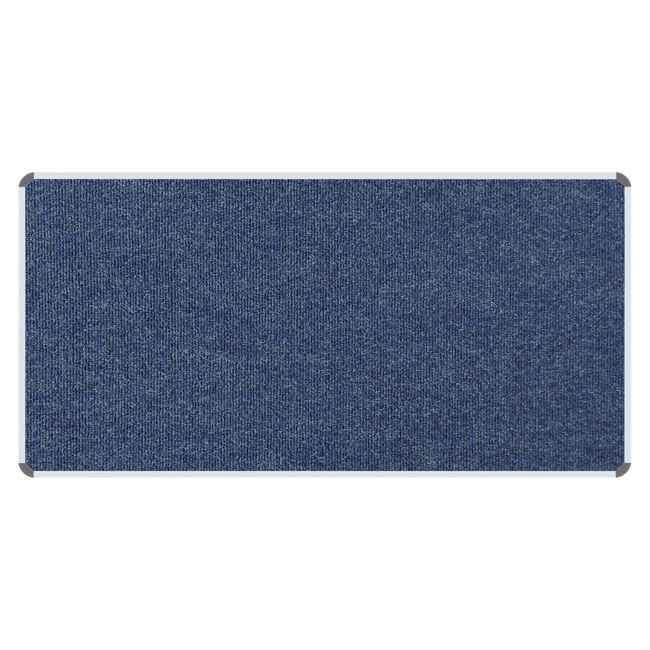 Bulletin Board Ribbed Aluminium Frame (2000 x 1200 mm - Denim) BD0670C, the Image Shows a Rectangular Bulletin Board with a Blue Denim Fabric Surface and a Brushed Aluminium Frame with Rounded Corners.