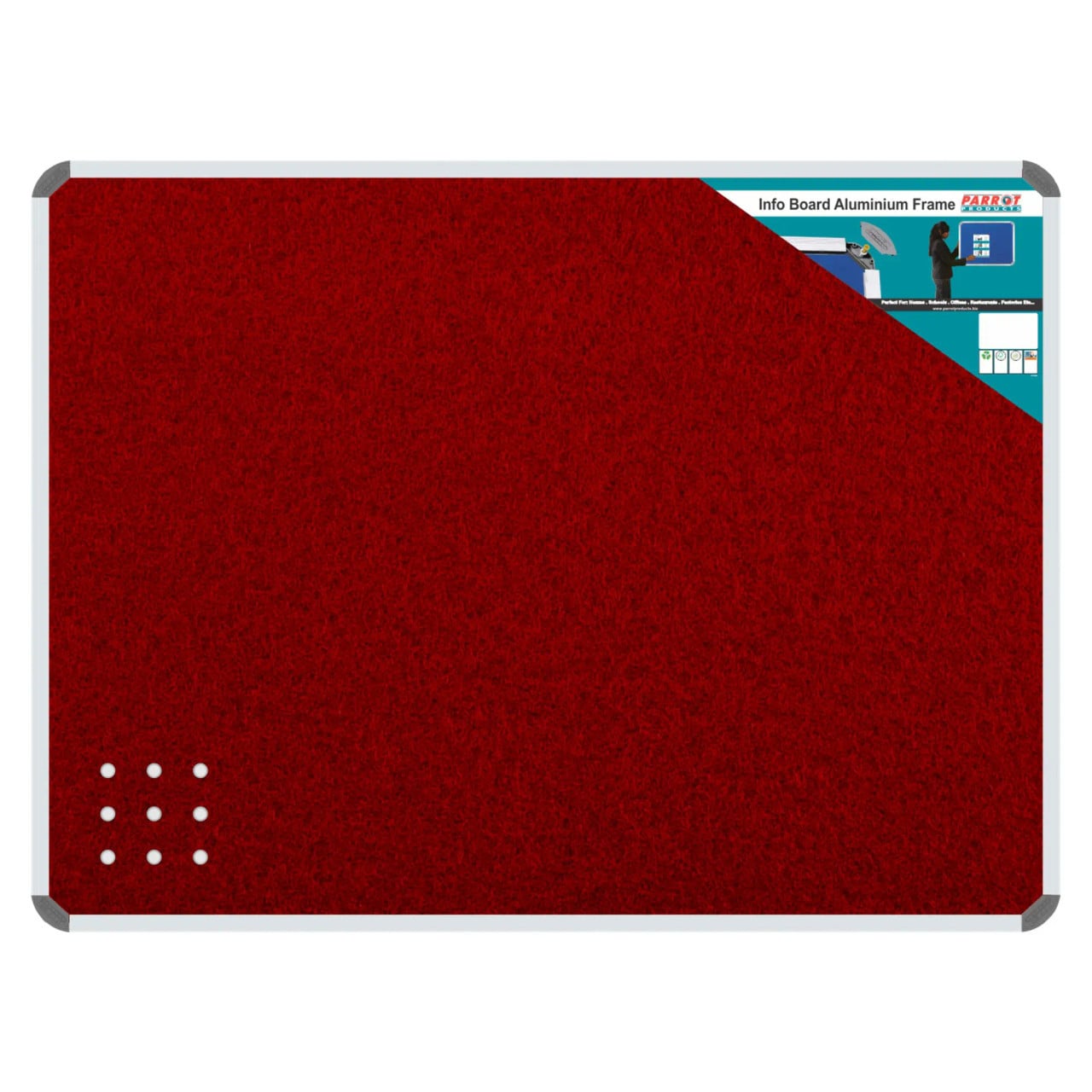 Product Info Board, Aluminium Frame in Burgundy Colour Measuring 600 x 450 mm.