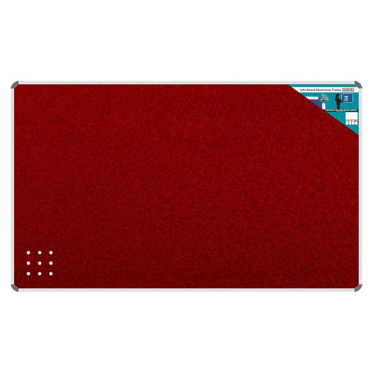 Product Info Board, Aluminium Frame - 1500 x 1200 mm - Burgundy, Showcasing a Red Informational Display Board with an Aluminium Frame in a Product Image.