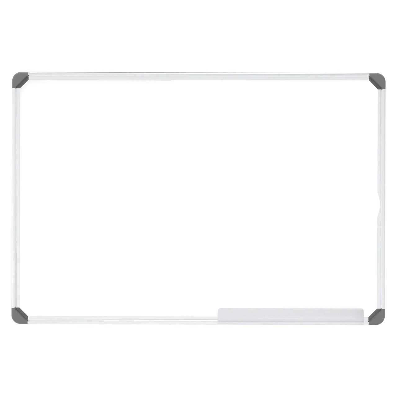 Slimline Magnetic Whiteboard (600 x 450 mm) BD1120, White Magnetic Surface with Silver Aluminium Frame and Grey Corner Protectors.