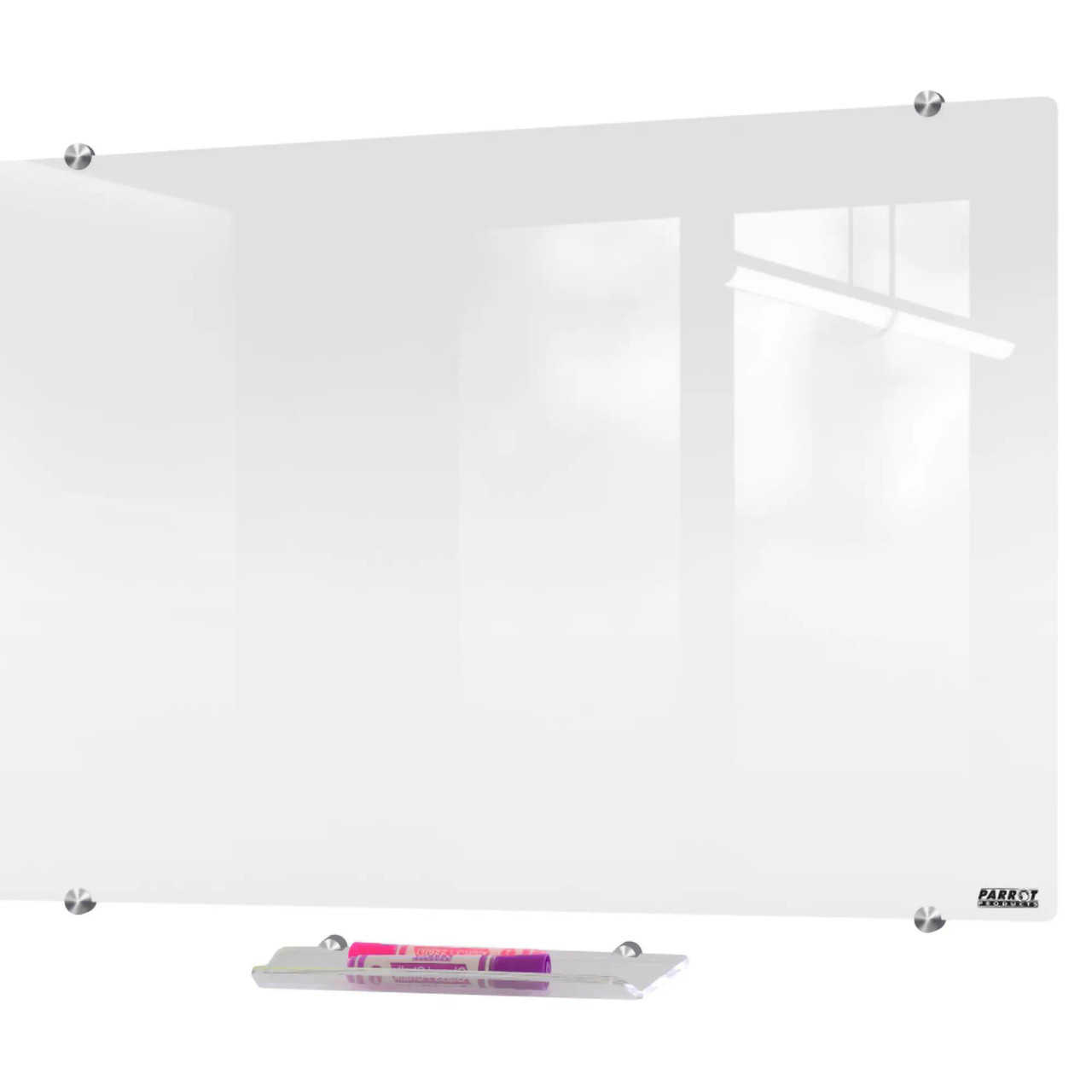 Glass Whiteboard Non-Magnetic Printed, 900 x 900 mm - Clear Glass Whiteboard with Printed Design and Non-Magnetic Surface, Includes a Small Tray with Markers for Writing.
