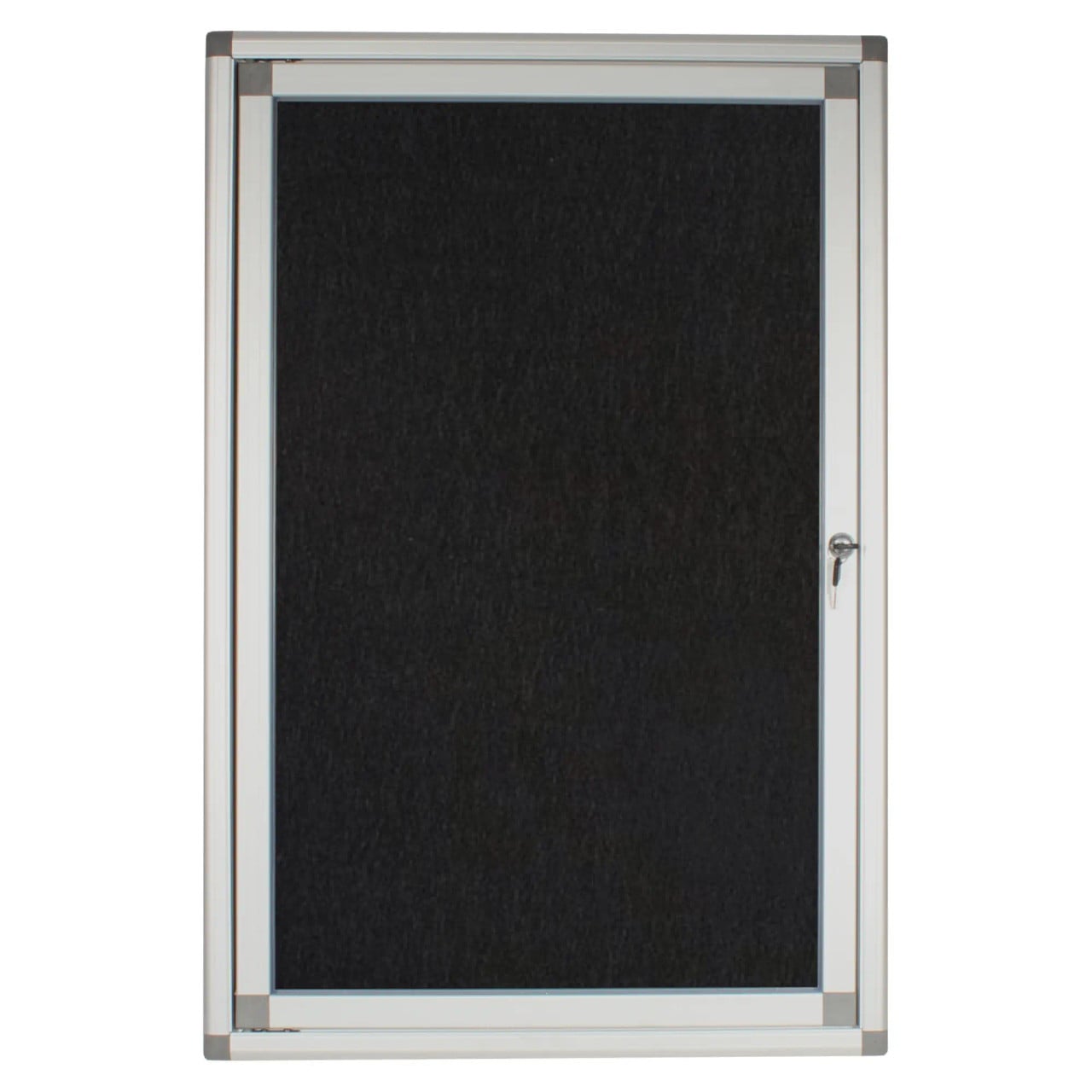 Hinged Pinning Display Case (900 x 600 mm - Black), Sleek Black Display Case with Hinged Door and Silver Frame for Showcasing Items.