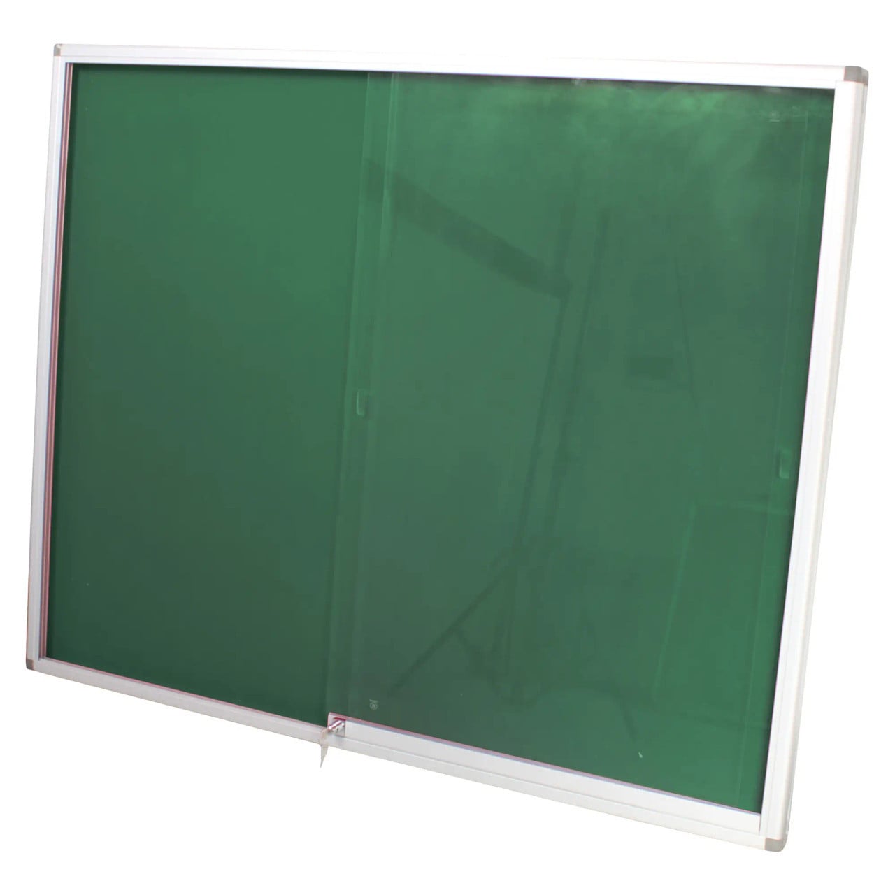 Pinning Display Case (1200 x 900 mm - Green), Framed Pinning Display Board with a Green Writing Surface and Silver Aluminium Border for Effective Display and Information Presentation.