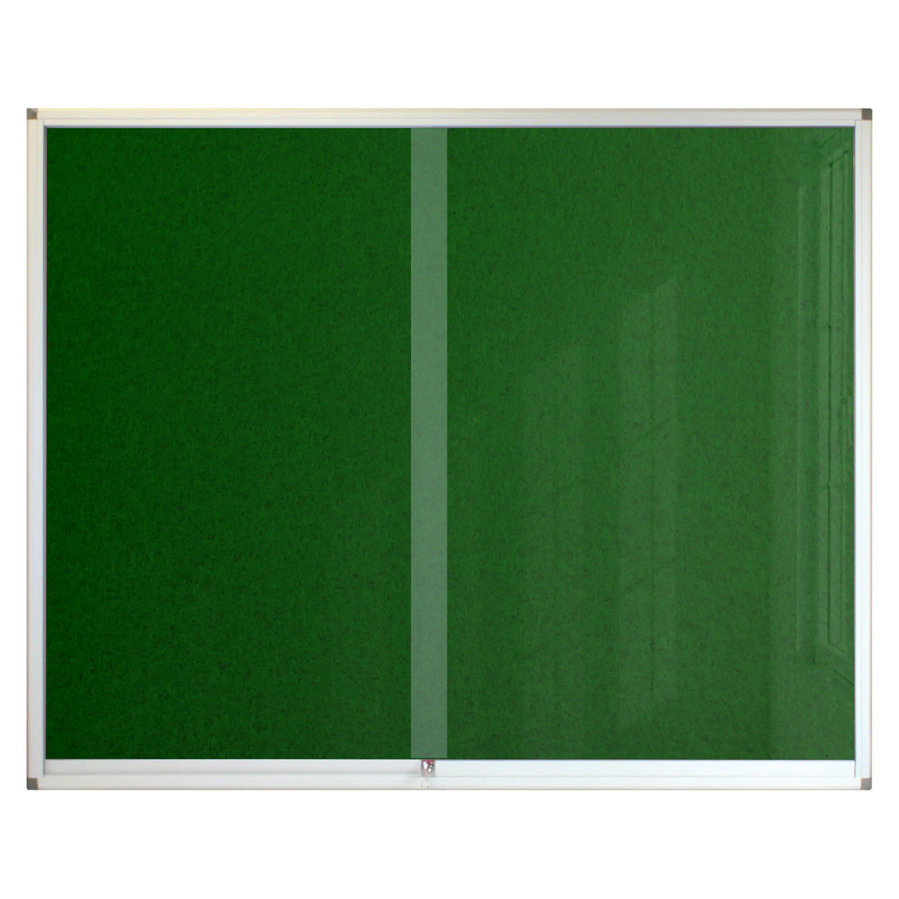 Pinning Display Case, a Large Green Pinning Display Case Measuring 1500 x 1200 mm with a Metal Frame for Safekeeping and Showcasing Items.
