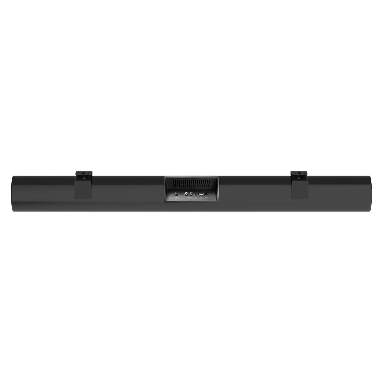 Parrot Speaker Sound Bar Econo Incl Wall Bracket CT3017, Sleek Black Soundbar with Wall-Mount Brackets and Port Connections for Enhanced Audio Experience.