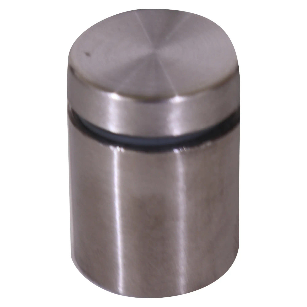 Stand off 19 x 25 mm (Single Unit) DM1925, Metal Cylindrical Stand-Off with a Flat Top and a Black Gasket Ring Around the Middle.