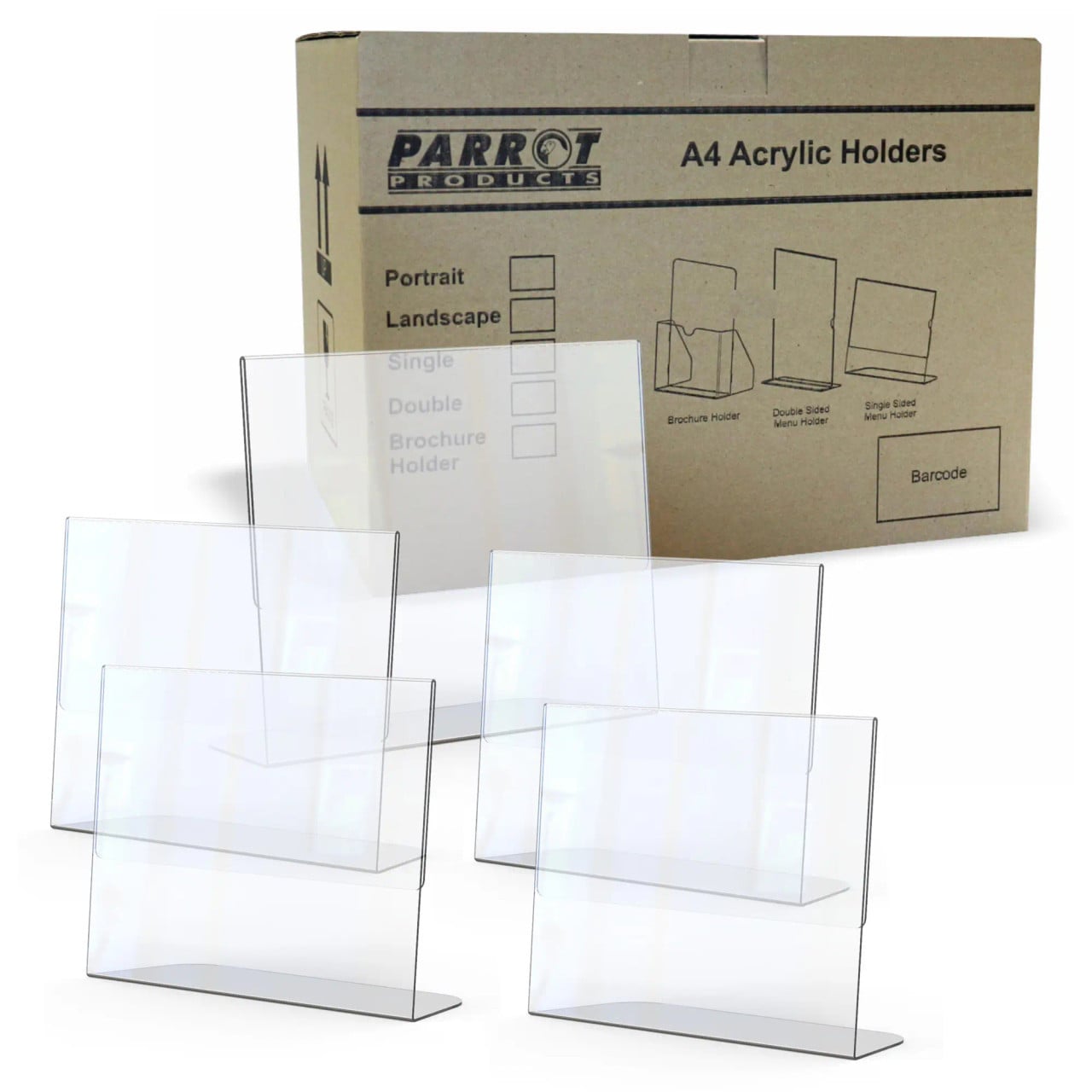Acrylic Menu Holder - Single Sided - A4 Landscape - Box 5 DP0104L-Z, Clear Acrylic Menu Display Stands for Countertop or Table Presentation.