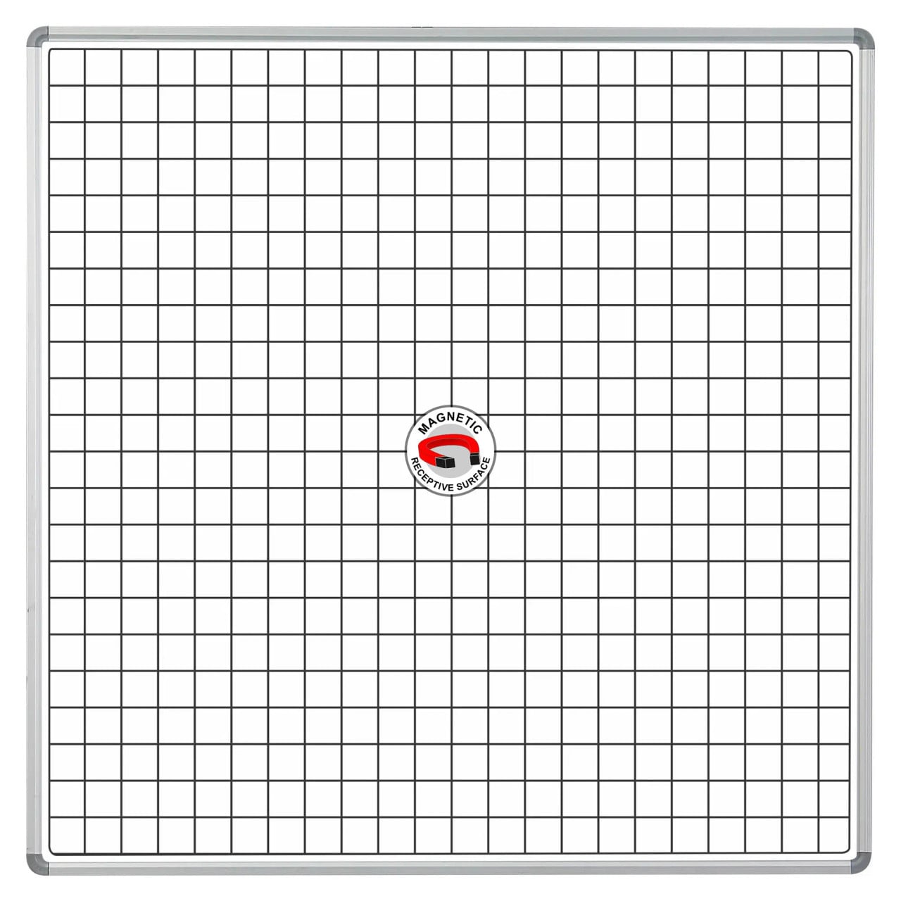 Educational Board Magnetic Whiteboard (1220 x 1220 - White Squares, Side Panel - Option a), Front View of a Magnetic Whiteboard with Grid Lines and Side Panels for Educational Use.