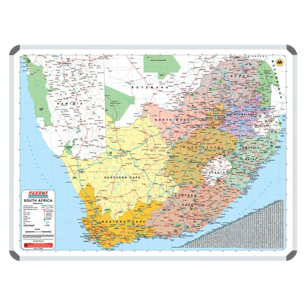South African Aa Map 1200 x 900 mm, Detailed Map of South Africa Showing Regions, Cities, Roads, and Geographical Features.