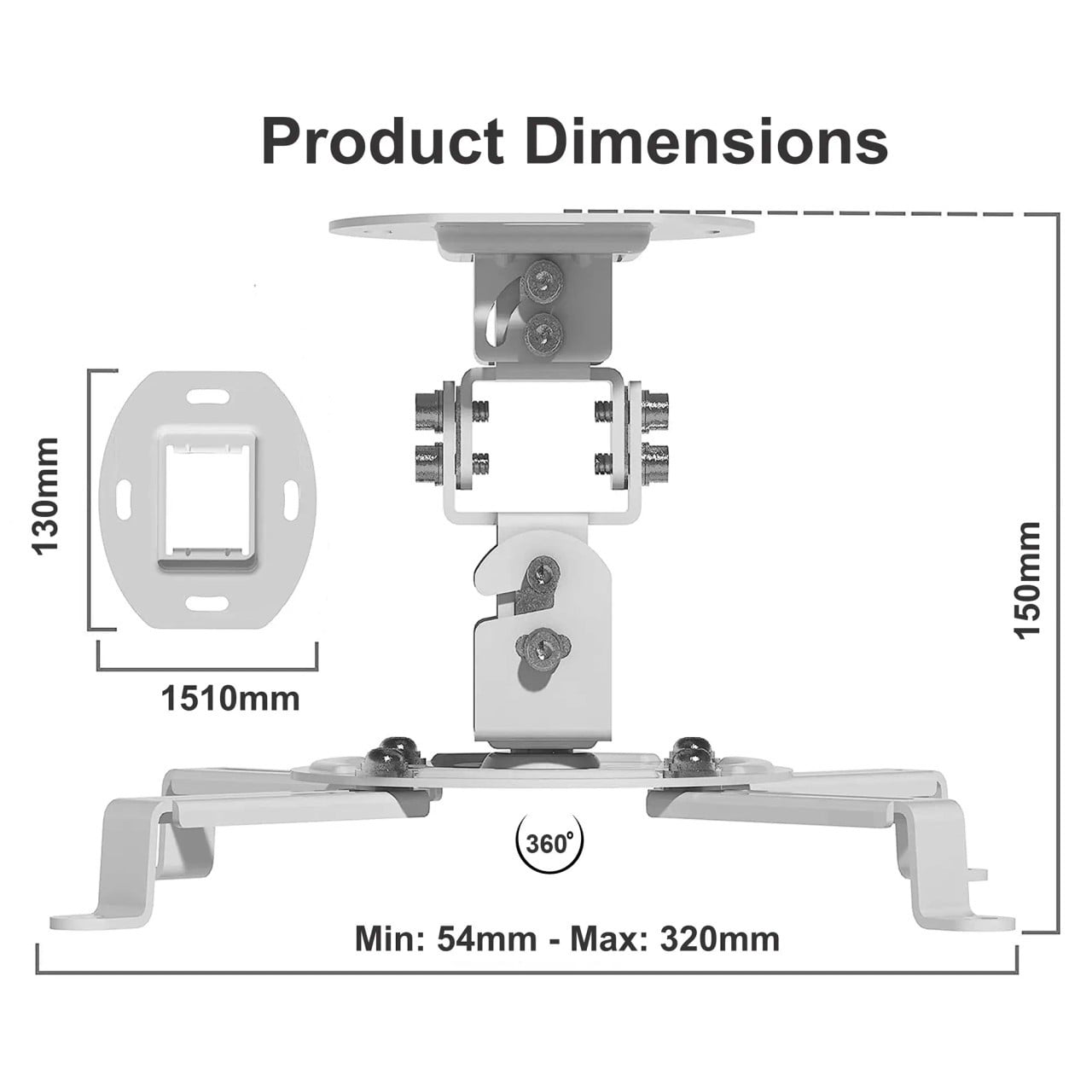 Parrot Projector Ceiling Mounting Bracket (52 mm), Image Showing the Dimensions and Structure of the Projector Ceiling Mount Bracket.