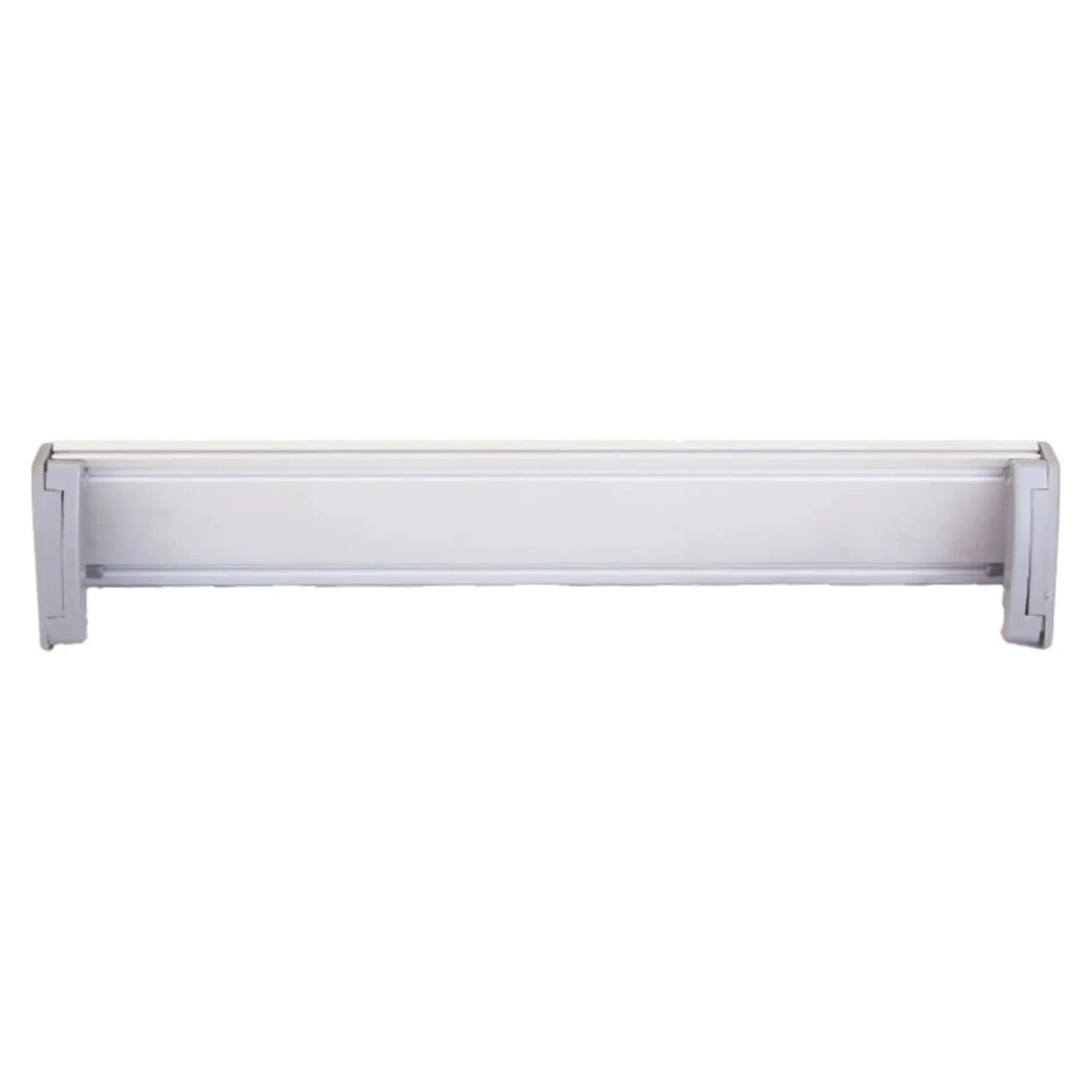 67 Brand Desk Name Plate Sign Frame, 280 x 50 mm, in Silver Colour, Featuring Plastic End Caps, a Free-Standing Single-Sided Custom Display with a Sleek Design, Perfect for Professional Settings.