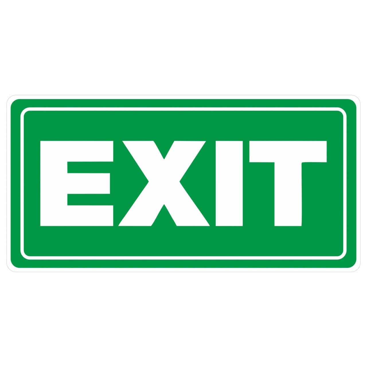 Green Compact Exit Sign with White "Exit" Text, Rectangular Shape, and Rounded Edges, 150 x 300 mm, Printed on White ACP by Brand 67, Featuring Double-sided Tape for Easy Installation.