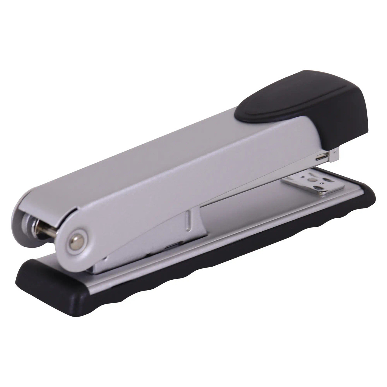 Silver Heavy-Duty Stapler by 67, with Black Accents, Loads 210 Standard Staples, Staples 20 Pages, and Suitable for Office and Home Use, Featuring a Durable and High-Quality Design in a Sleek Silver and Black Finish.
