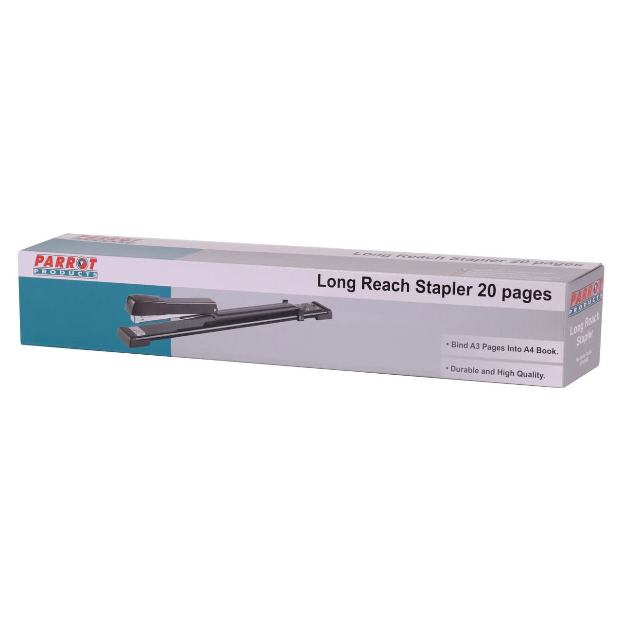 Long Reach Stapler 210*(24/6 26/6) Black 20 Pages ST2055B, Product Image Showing a Black Stapler with Extended Reach for Binding Multiple Pages.