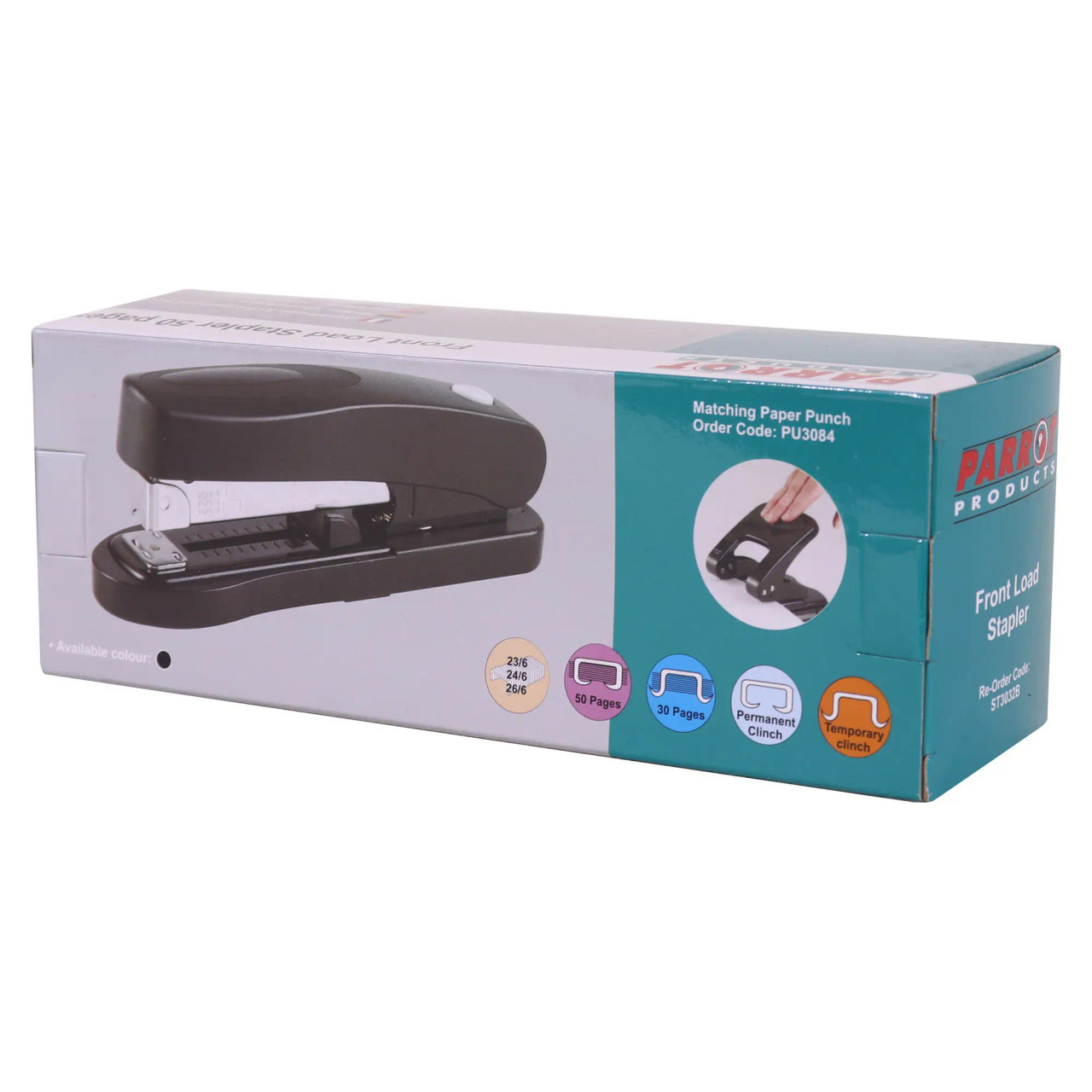Front Load Stapler 105* (23 - 24 - 26/6 and 8) Black 50 Pages ST3032B, Black Professional Stapler for Office Use.