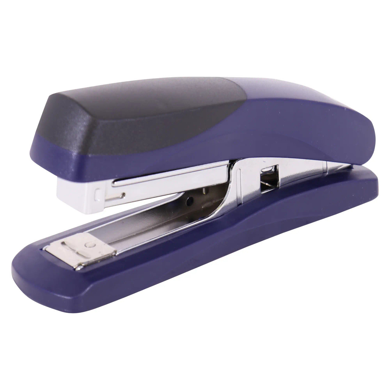 Navy Blue Desktop Stapler by 67, Made of Plastic, with a Sleek Design and Metal Staple Compartment, Capable of Stapling 20 Pages, a Durable Office Supply for Home and Professional Use.