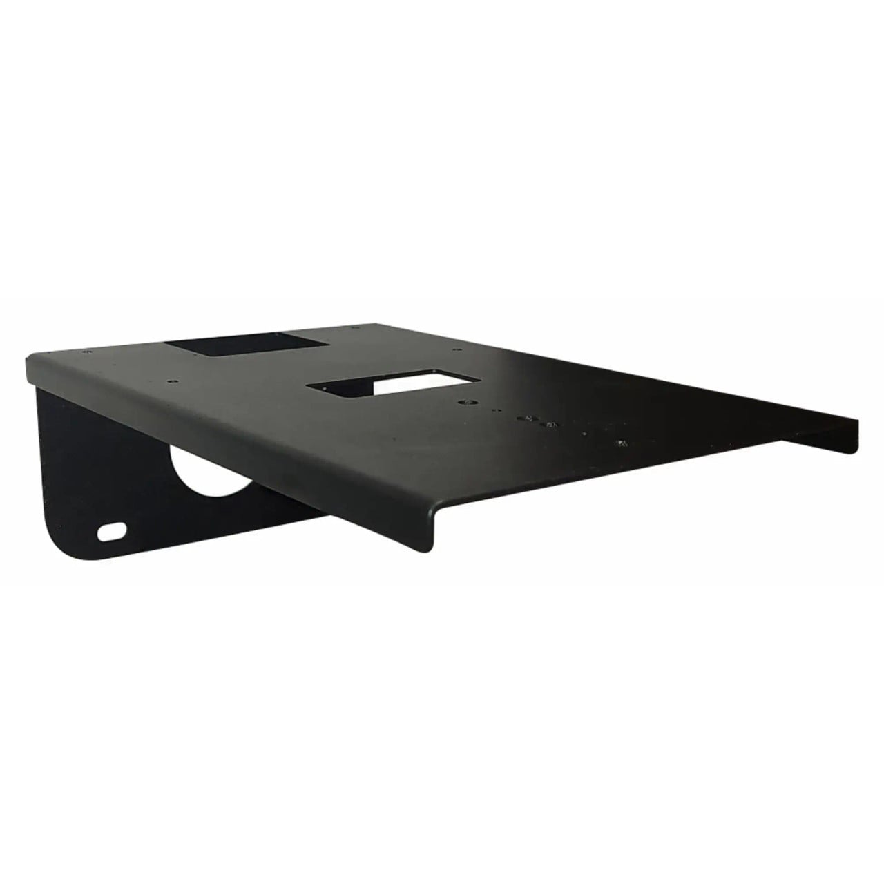 Black Conferencing Camera Mounting Bracket by 67, a Durable Camera Mount for VC1080C Conference Camera, Featuring a Sturdy Rectangular Design with Cutouts for Secure Installation, Ideal for Professional Conference Room Setups.