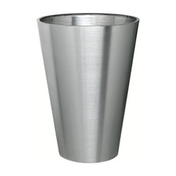 Round Tapered Cone Planter 40cm, stainless steel metallic finish cone-shaped planter for outdoor or indoor plant display. Round Tapered Cone Planter 40cm, stainless steel metallic finish cone-shaped planter for outdoor or indoor plant display.