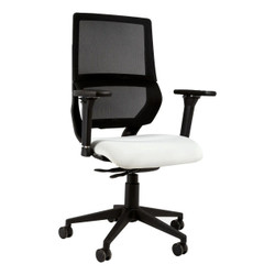 Wave Mesh Medium-back Office Chair SAC-MB-WA, ergonomic office chair with black mesh backrest, white cushioned seat, adjustable armrests, and a five-star base with casters for mobility.