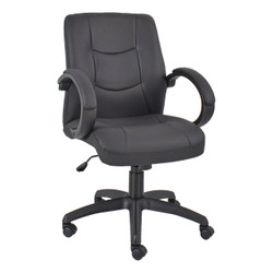 Siavita Medium-back Office Chair COF-MCH-SIC5, black ergonomic office chair with cushioned seat and backrest, adjustable height, and armrests for comfortable workspace seating. Siavita Medium-back Office Chair COF-MCH-SIC5, black ergonomic office chair with cushioned seat and backrest, adjustable height, and armrests for comfortable workspace seating.